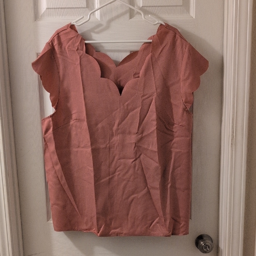Scalloped Cutout Blush Blouse